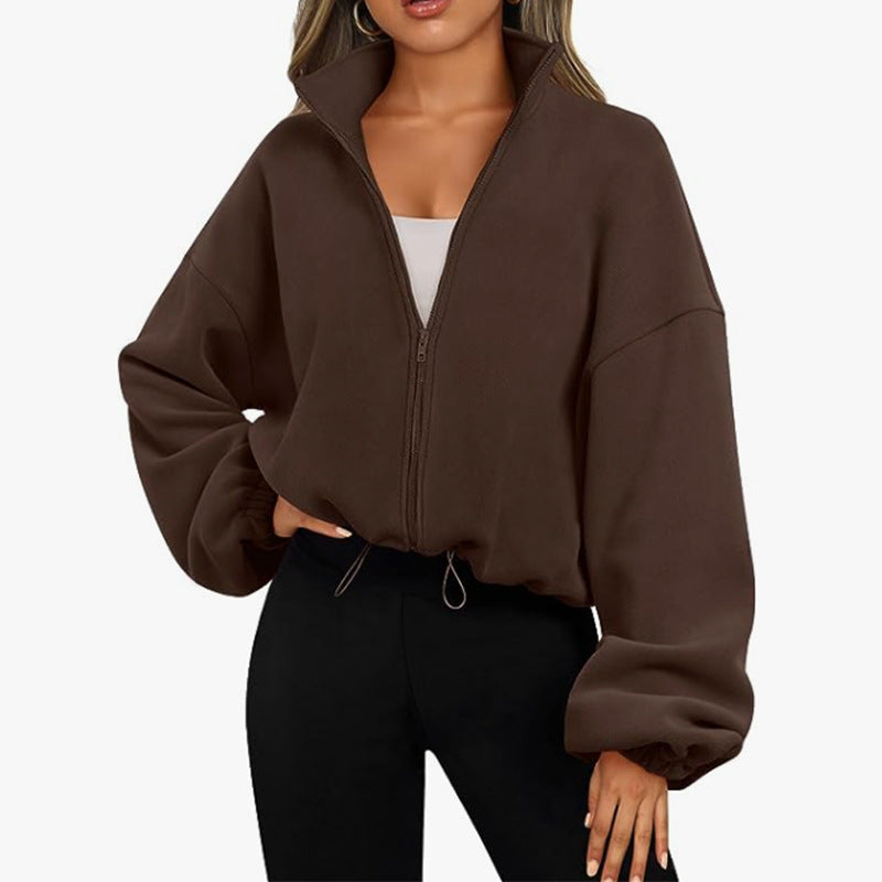 Damen modischer Oversized Pullover mit hohem Kragen und Reißverschluss Sovae