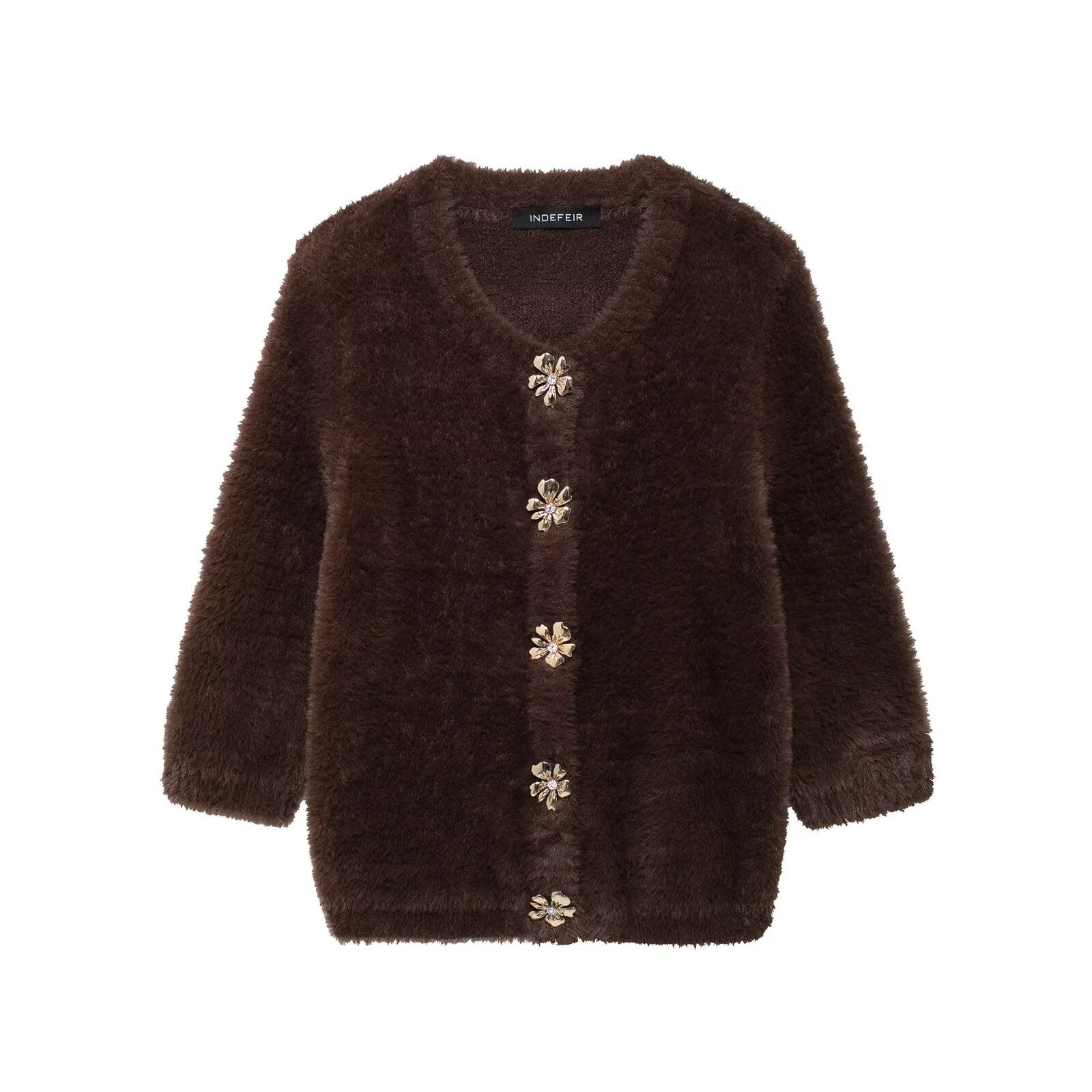 Damen flauschiger Cardigan mit dekorativen Knöpfen Sovae