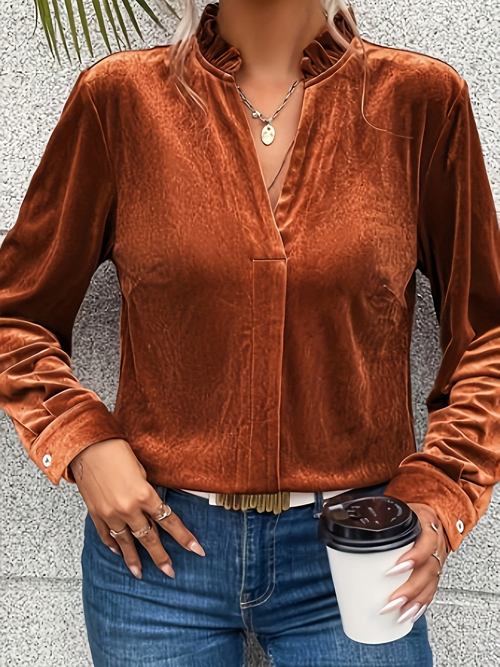 Damen elegantes Blusenoberteil mit Rüschendetails Sovae