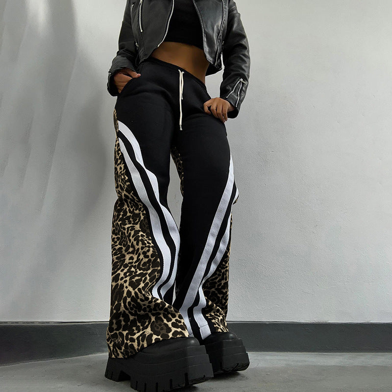Damen Freizeithose mit Leopardenmuster und seitlichen Streifen Sovae