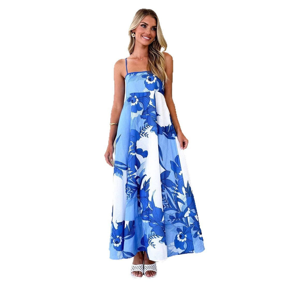 Damen Maxikleid mit floralem Bambus-Design und schwingendem Saum Sovae