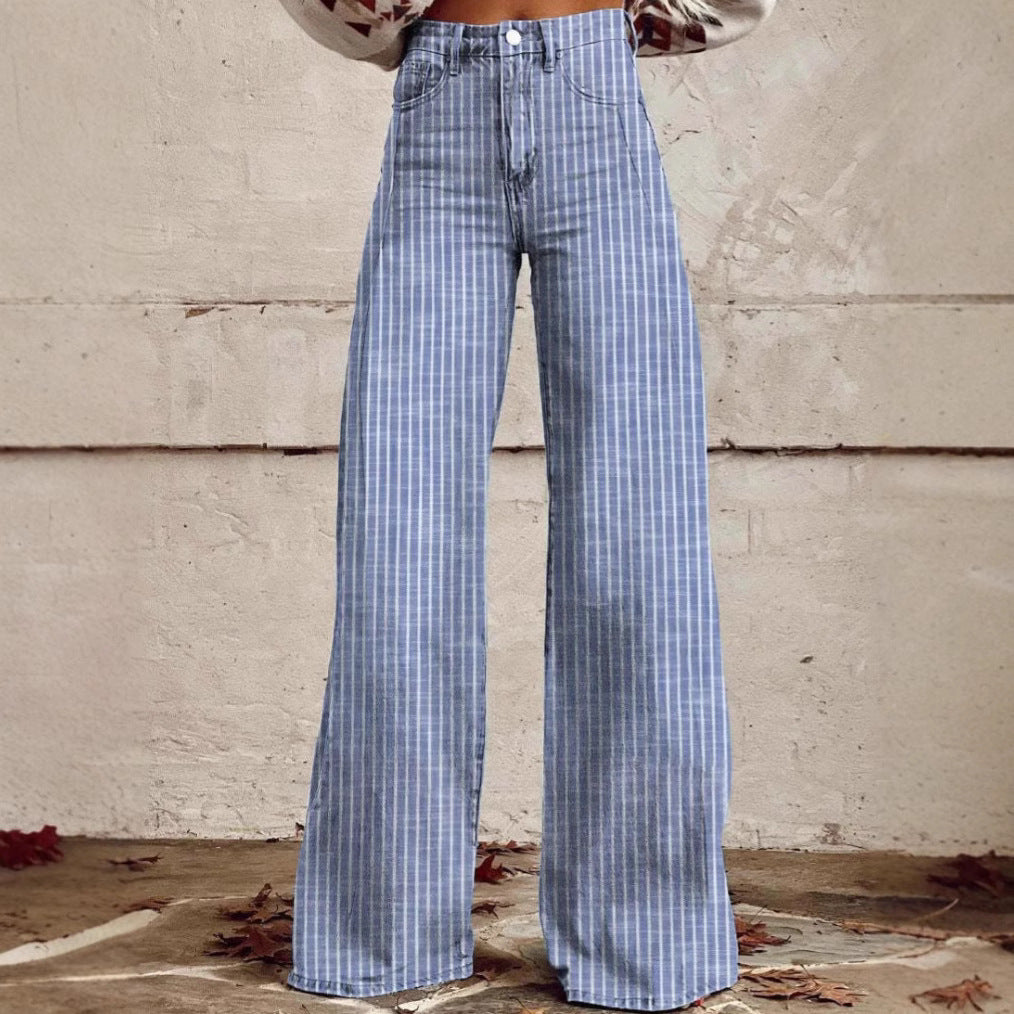 Damen Hochtaillierte Wide-Leg Jeans mit Streifen Sovae
