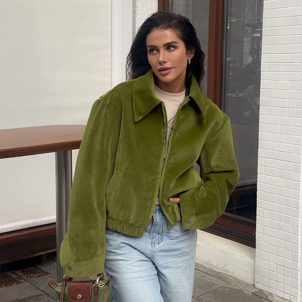 Damen Modische Veloursjacke mit elastischem Bund Sovae