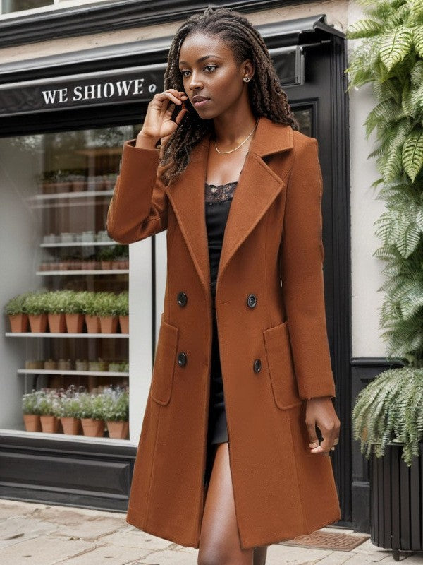 Damen eleganter Wollmantel mit doppelter Knopfleiste und praktischen Taschen Sovae