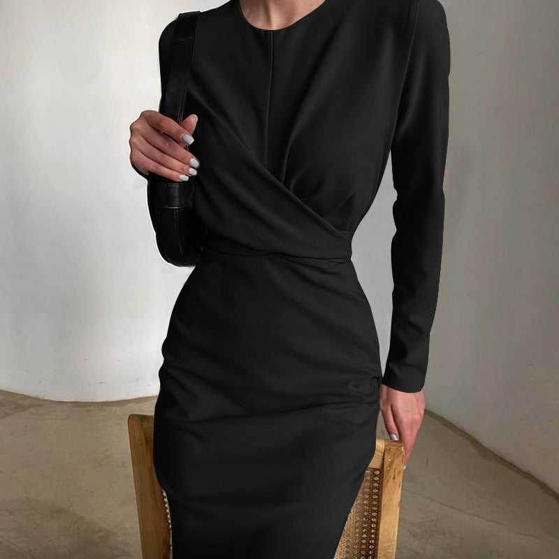 Damen Elegantes Wickelkleid mit langem Arm und fließendem Schnitt Sovae