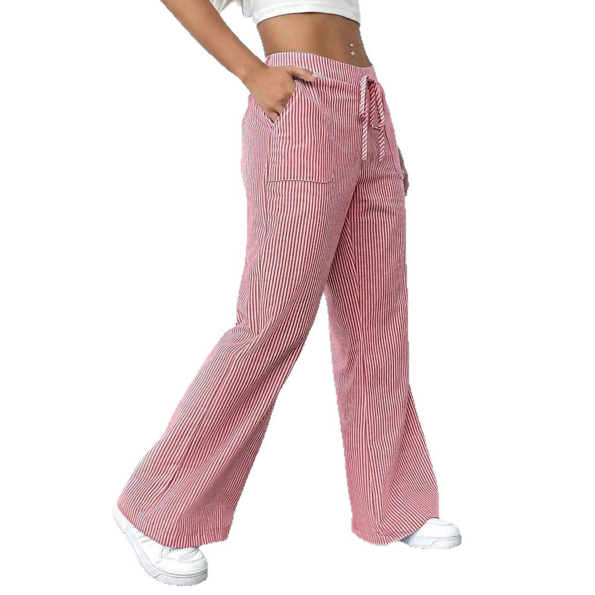 Damen lässige Baumwollhose mit weitem Bein und praktischen Taschen Sovae