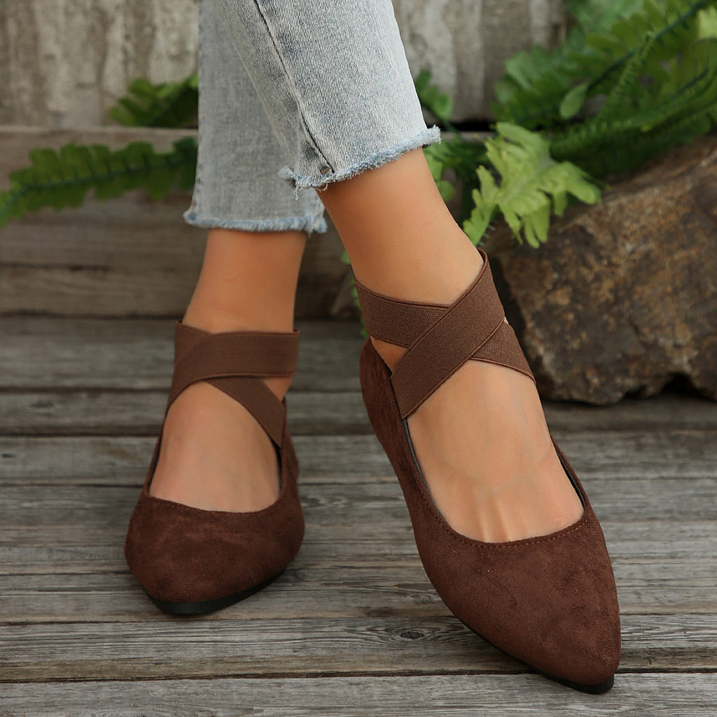 Damen elegante Ballerinas mit gekreuztem Riemen Sovae