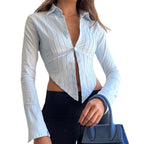 Damen Langarm Hemd mit stylischem Streifenmuster Sovae