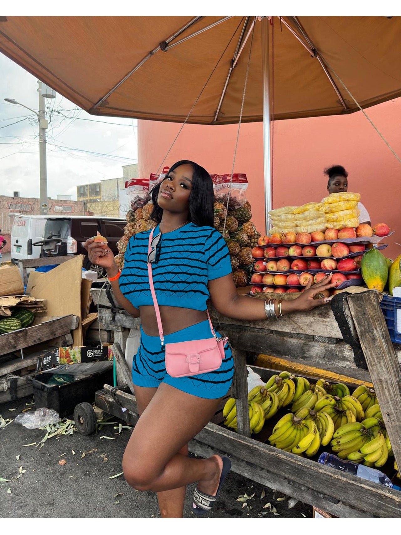 Damen sportliches Kurzarm-Set mit grafischem Muster Sovae