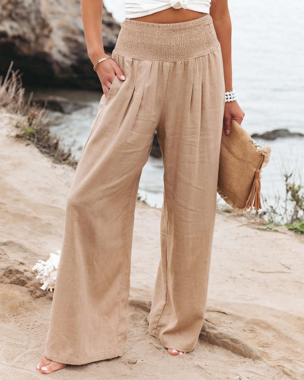 Damen Weit geschnittene Sommerhose mit elastischem Bund und luftiger Passform Sovae