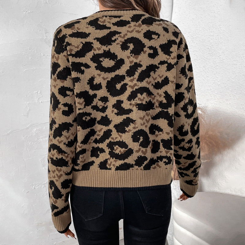 Damen Leo-Muster Strickjacke mit Bändern Sovae