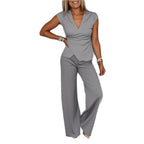 Damen elegantes Jumpsuit mit Wickeldesign und weitem Bein Sovae