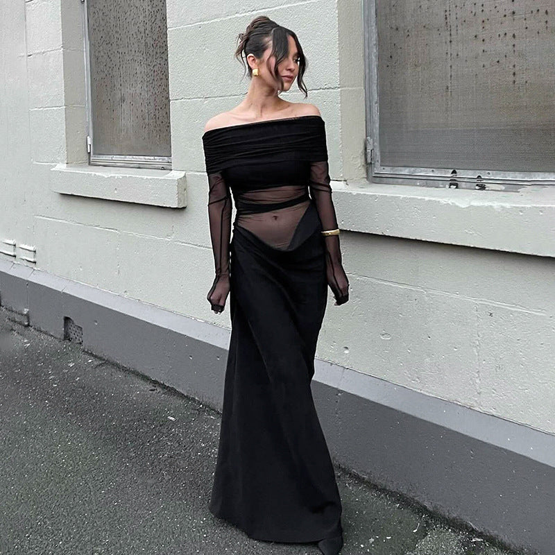 Damen Off-Shoulder Maxikleid mit voluminösem Rüschendesign Sovae
