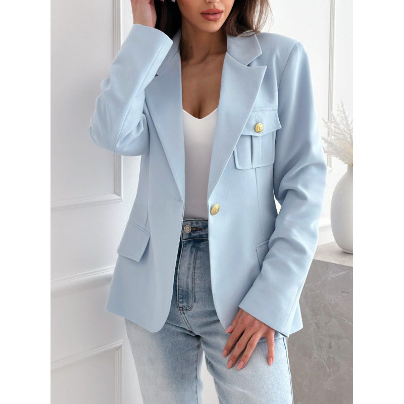 Damen modischer Blazer mit praktischen Taschen und eleganten Knopfdetails Sovae