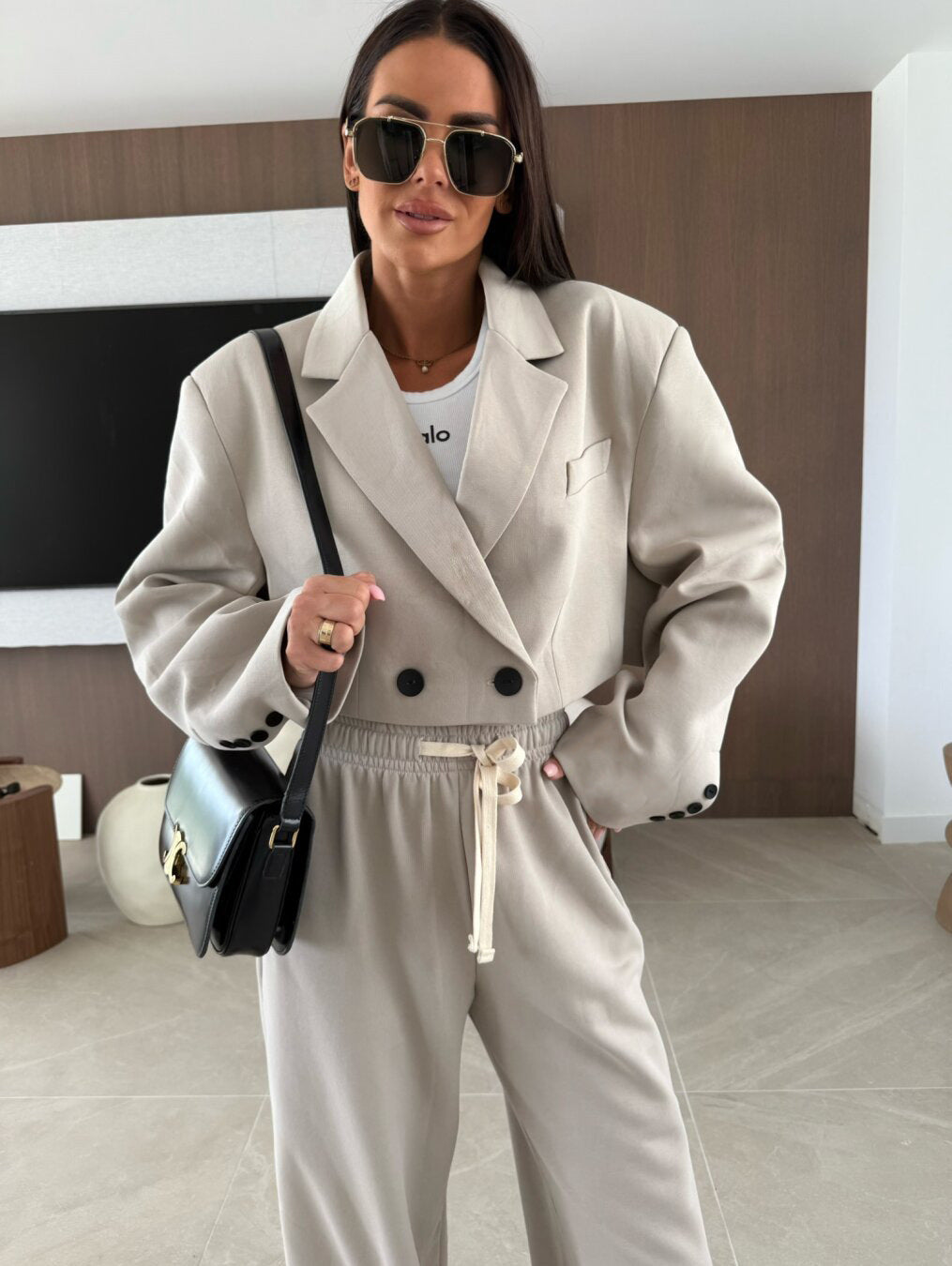 Damen Lässiges und modisches zweireihiges Blazer-Outfit Sovae