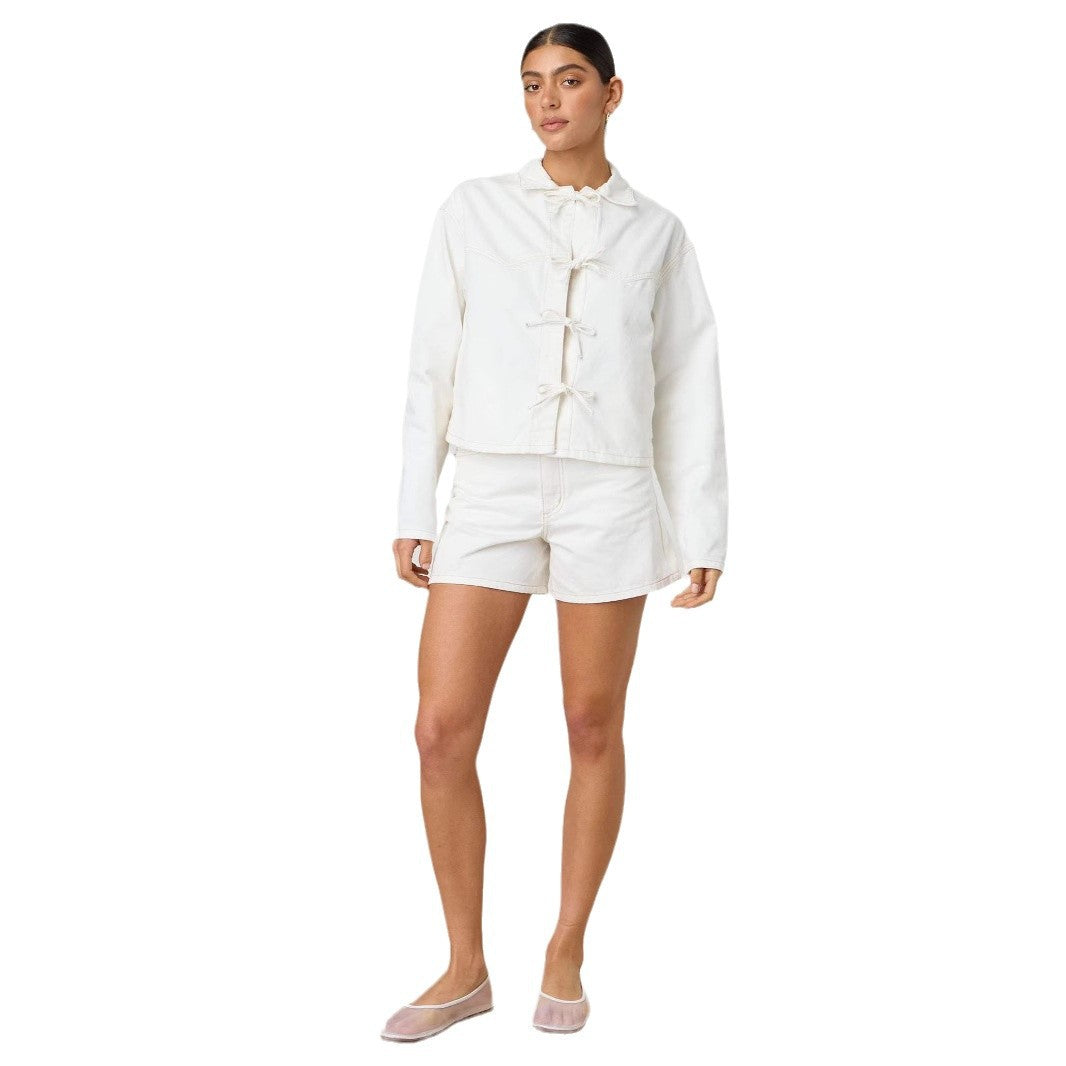 Damen Modische Jeansjacke mit knopflosem Design Sovae