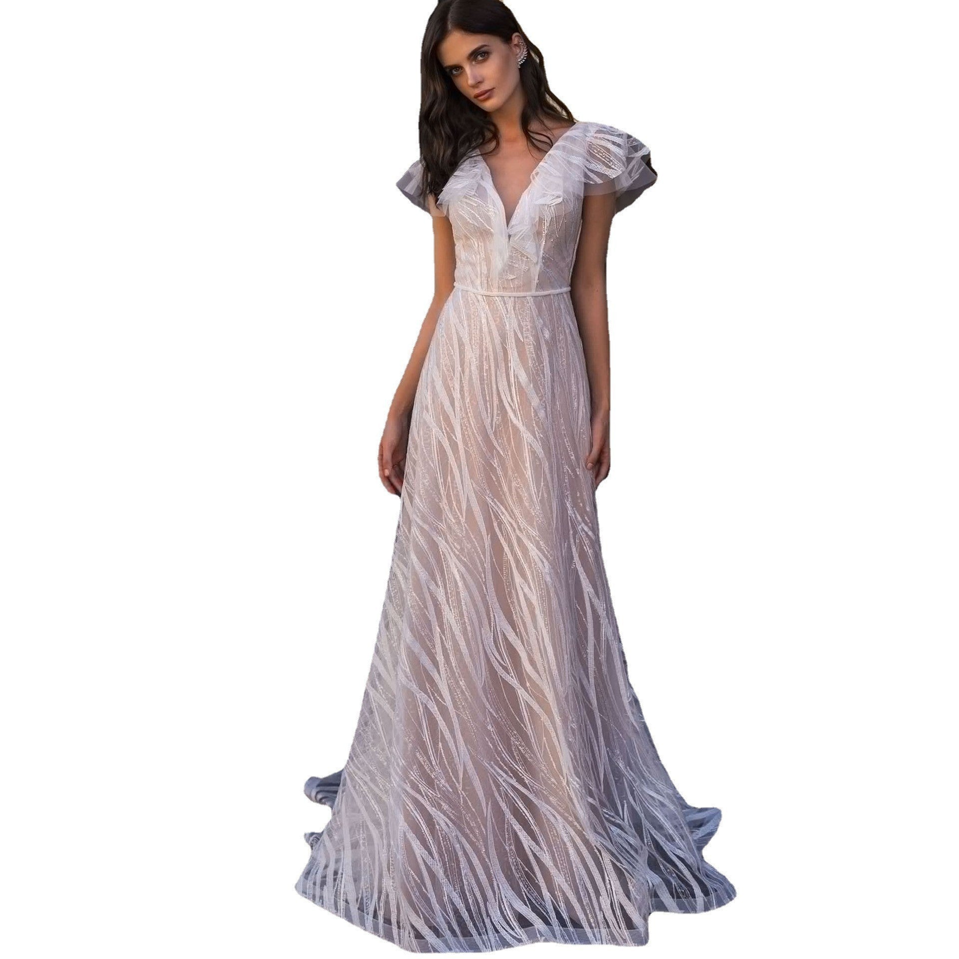 Damen Elegantes Maxikleid mit floralen Spitzenapplikationen Sovae