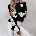 Damen Eleganter Pullover mit Spitzenärmeln Sovae