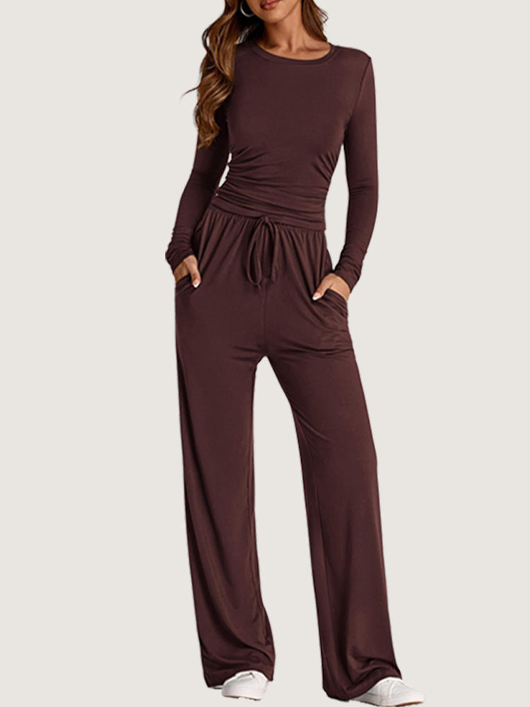 Damen Sportliches Langarmshirt und Bequeme Weite Hose Sovae