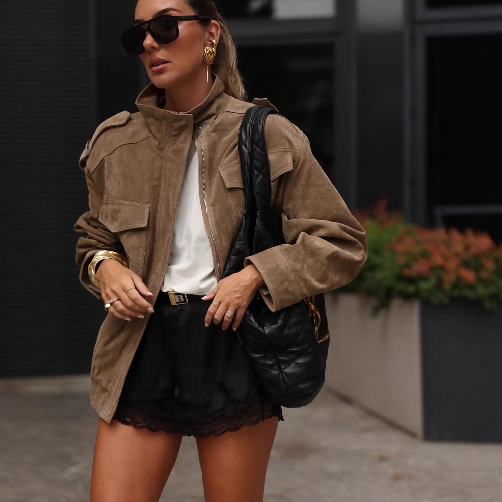 Damen Utility-Jacke mit Schulterklappen und praktischen Taschen Sovae