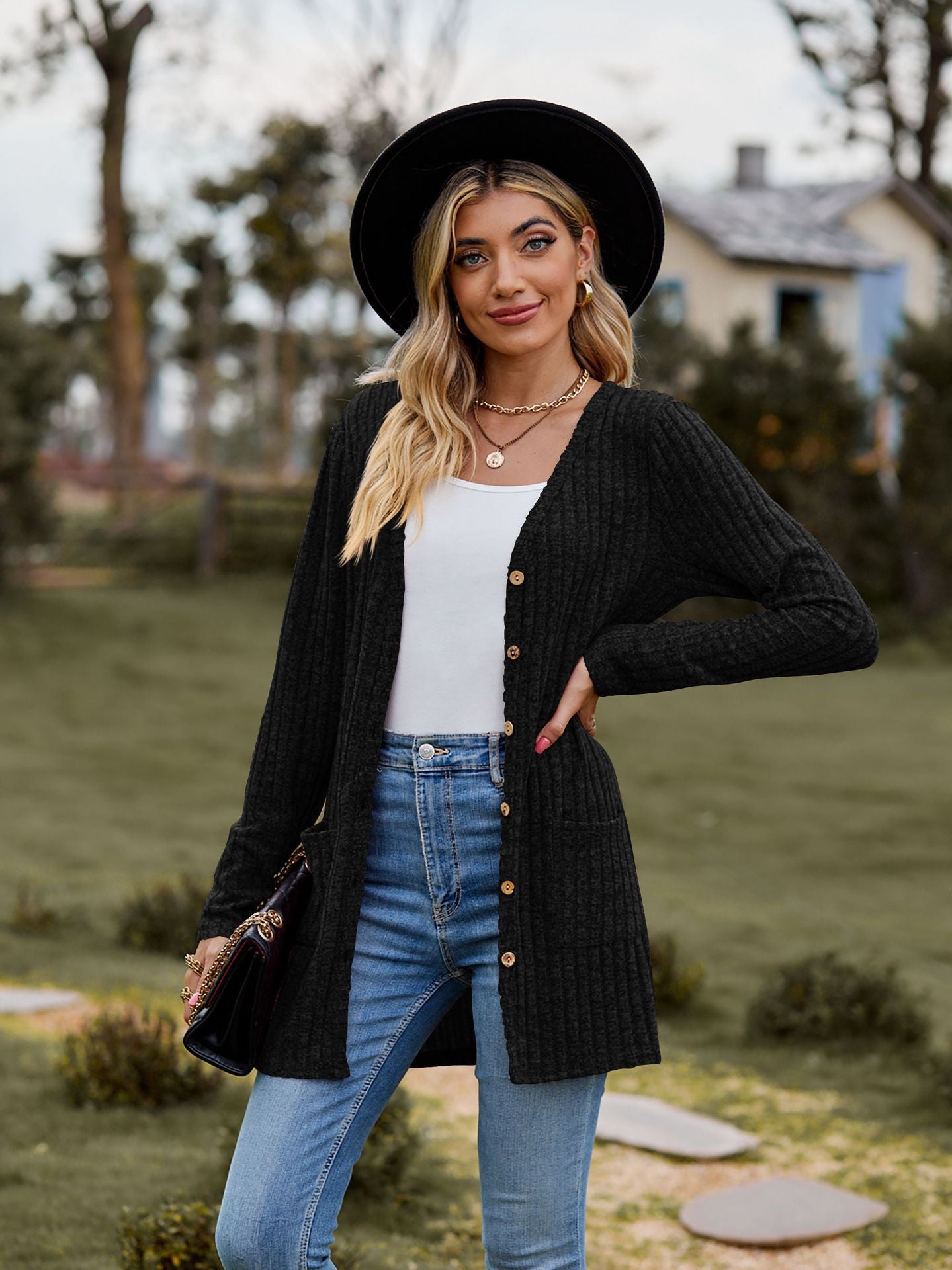 Damen Strickjacke mit strukturiertem Muster und praktischen Taschen Sovae 1753970709