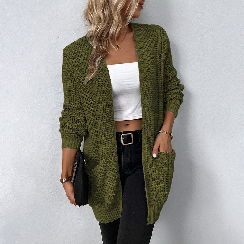Damen lässige Strickjacke mit tiefen Taschen und offenem Schnitt Sovae