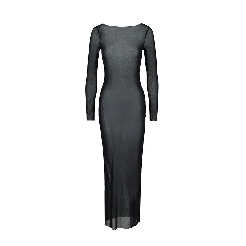 Damen Elegantes Maxikleid mit langem Arm und schlichtem Design Sovae