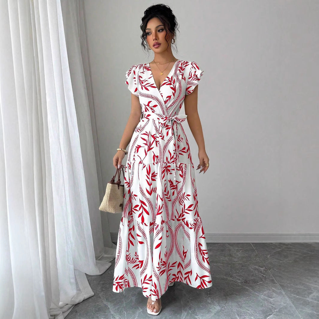 Damen Wickelmaxikleid mit floralen Mustern Sovae