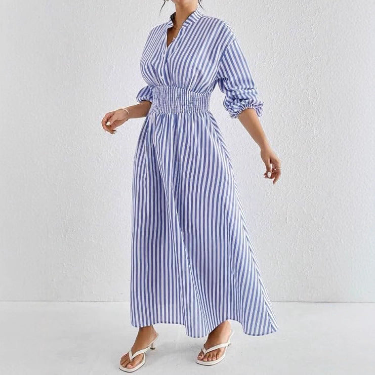 Damen Modisches Maxikleid im Hemdblusenstil mit gerafftem Bund Sovae
