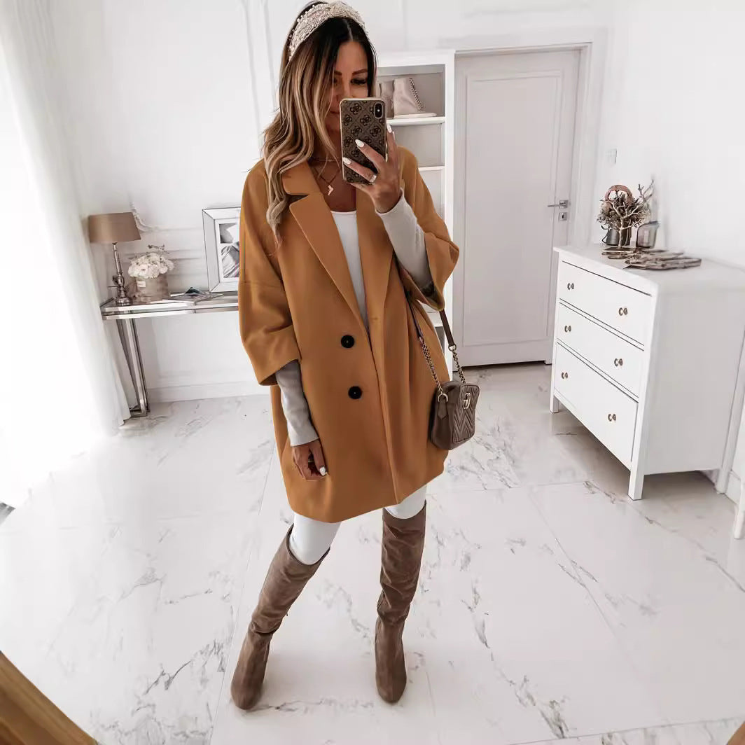Damen elegante Überwurfjacke im lässigen Schnitt mit praktischen Knopfdetails Sovae