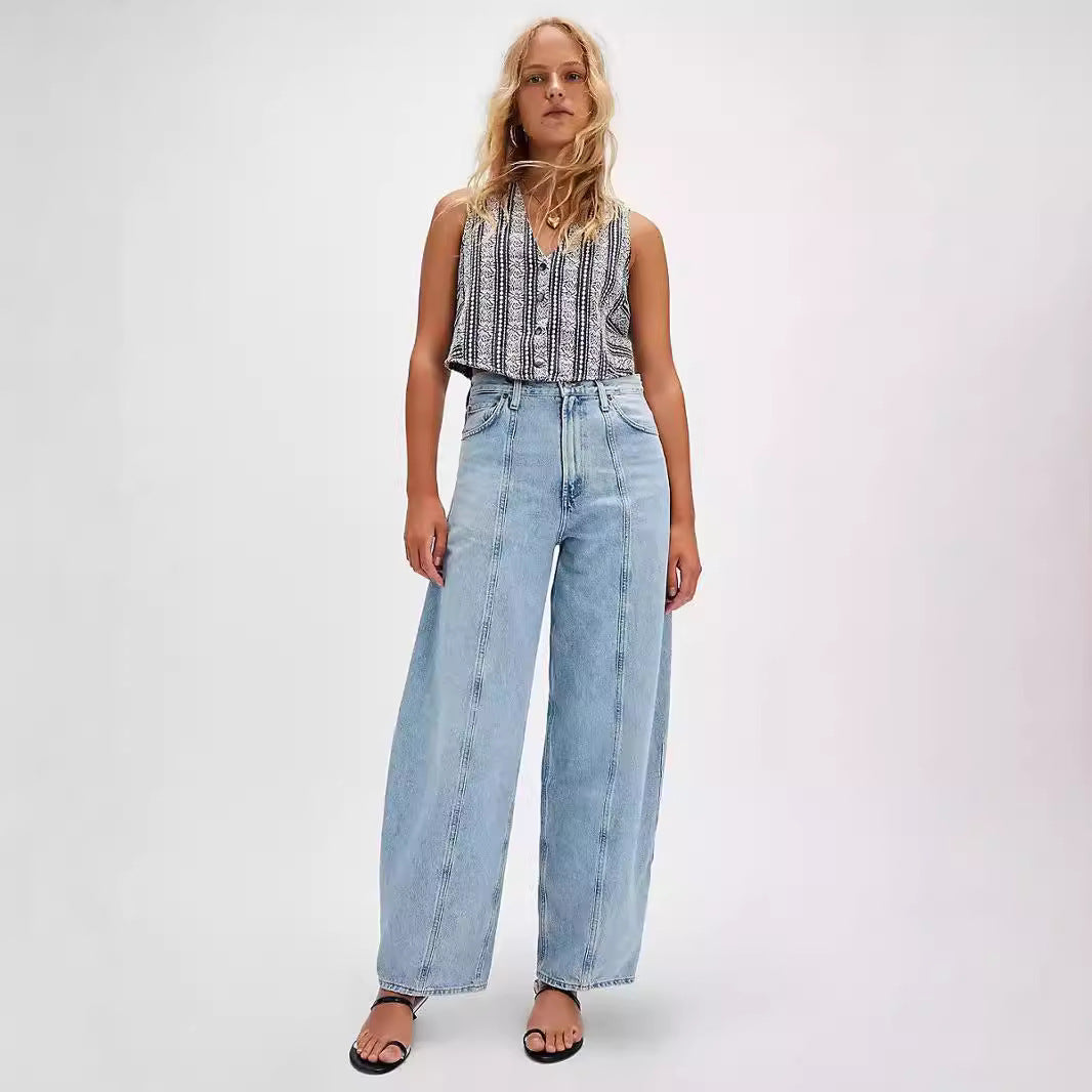 Damen Weit geschnittene Denim-Hose mit elastischem Bund Sovae