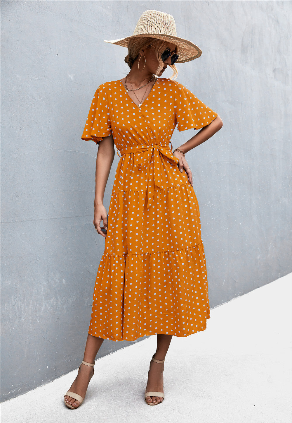 Damen Midikleid mit taillierter Schnürung und voluminösem Rock Sovae