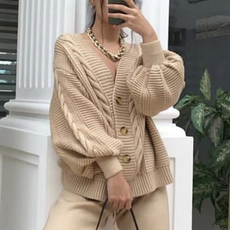 Damen Kuschelige Strickjacke mit tiefem V-Ausschnitt Sovae