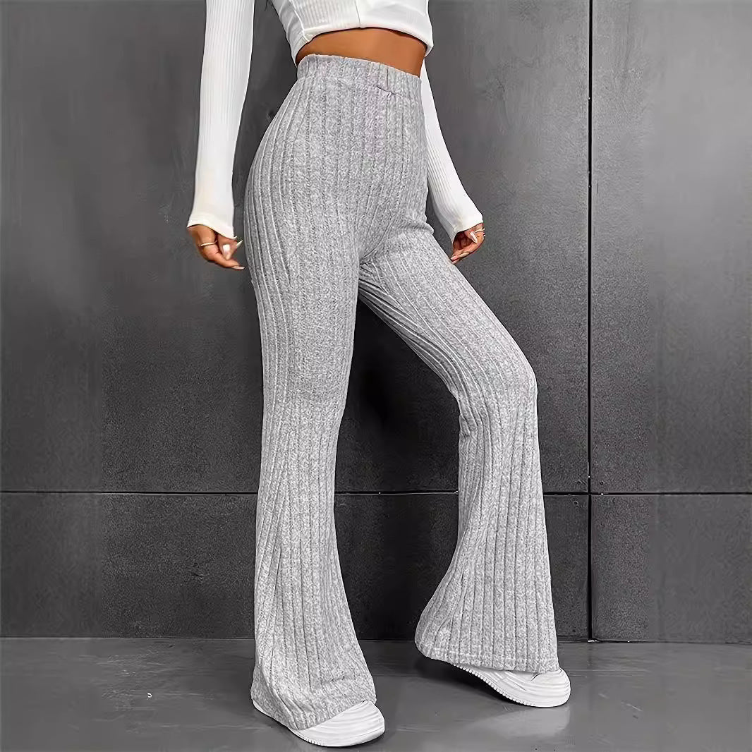 Damen Bequeme Flared-Strickhose mit hohem Bund und Rippstruktur Sovae