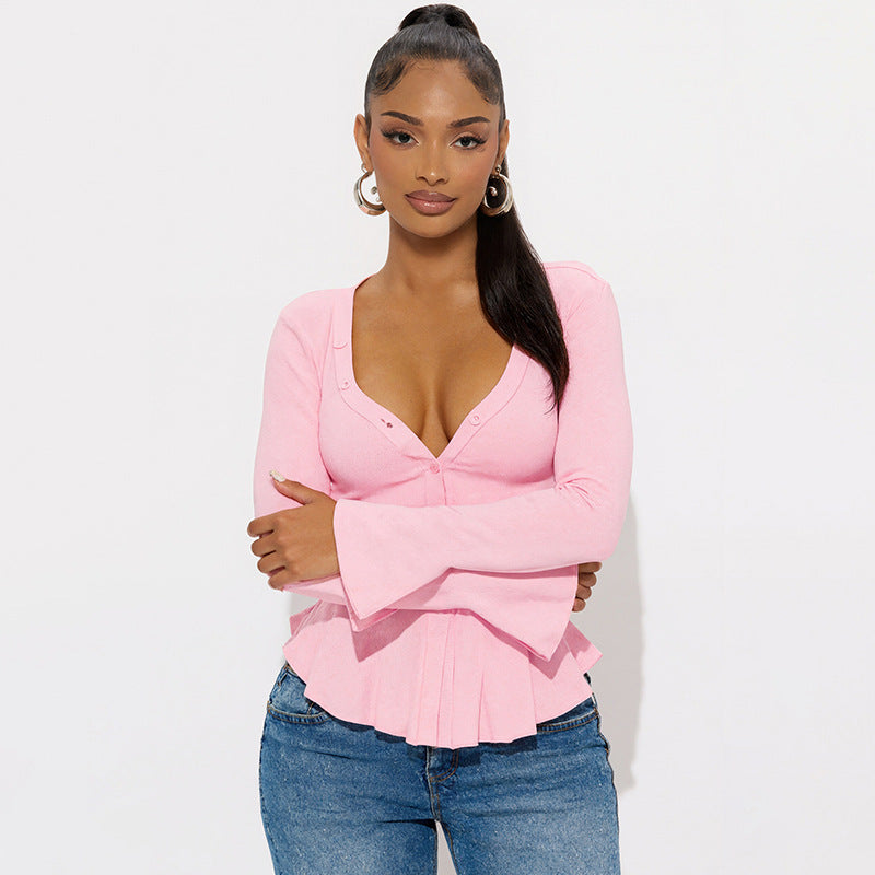 Damen Elegante Bluse mit Flügelärmeln und Rüschensaum Sovae