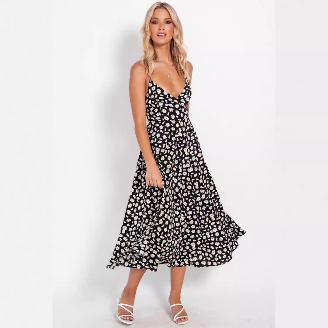 Damen Elegant geschnittenes Maxikleid mit floralem Muster und V-Ausschnitt Sovae