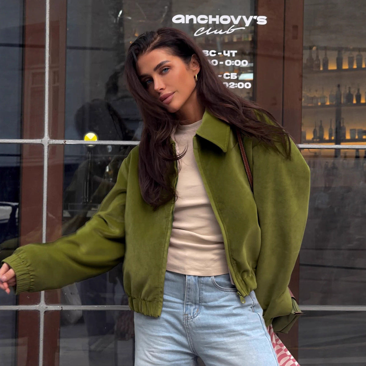 Damen Modische Veloursjacke mit elastischem Bund Sovae