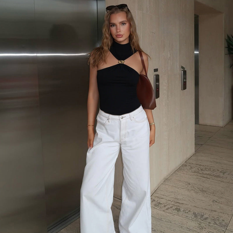 Damen schickes enganliegendes Oberteil mit modernem Kragen Sovae