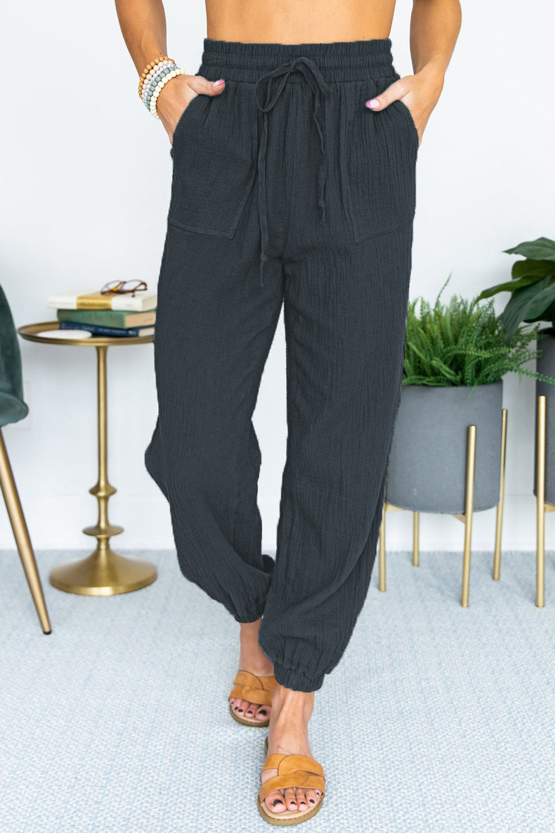 Damen lässige atmungsaktive Sommerhose mit elastischem Bund und praktischen Taschen Sovae