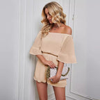 Damen schulterfreies Jumpsuit mit weitem Schnitt Sovae