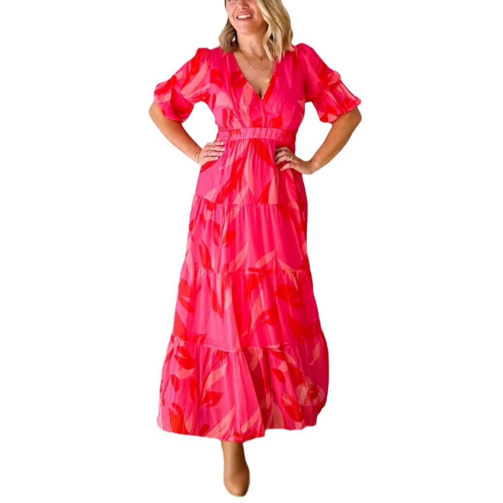 Damen Maxikleid mit voluminösen Ärmeln und floralen Details Sovae