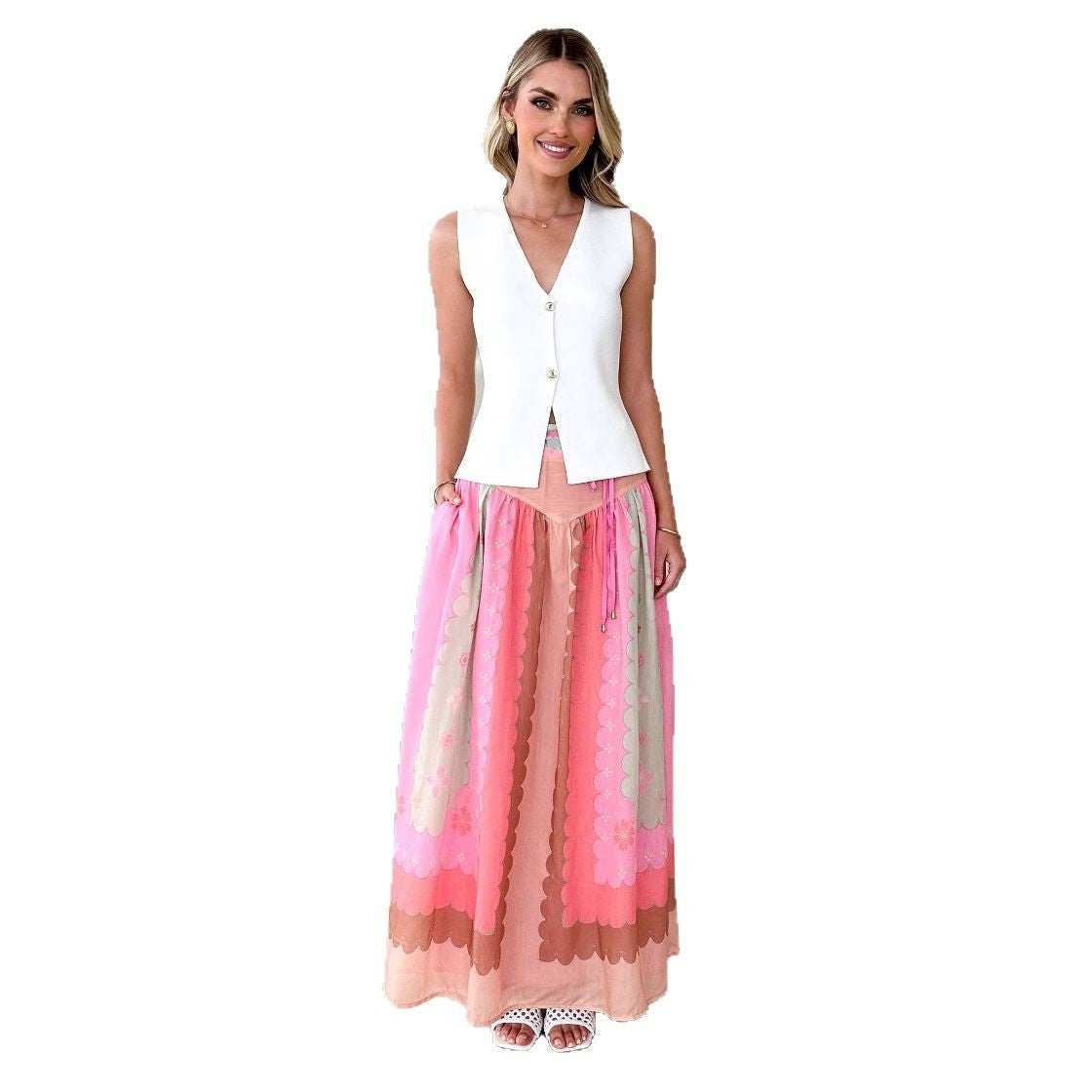 Damen Maxi-Rock mit buntem Grafikdesign Sovae