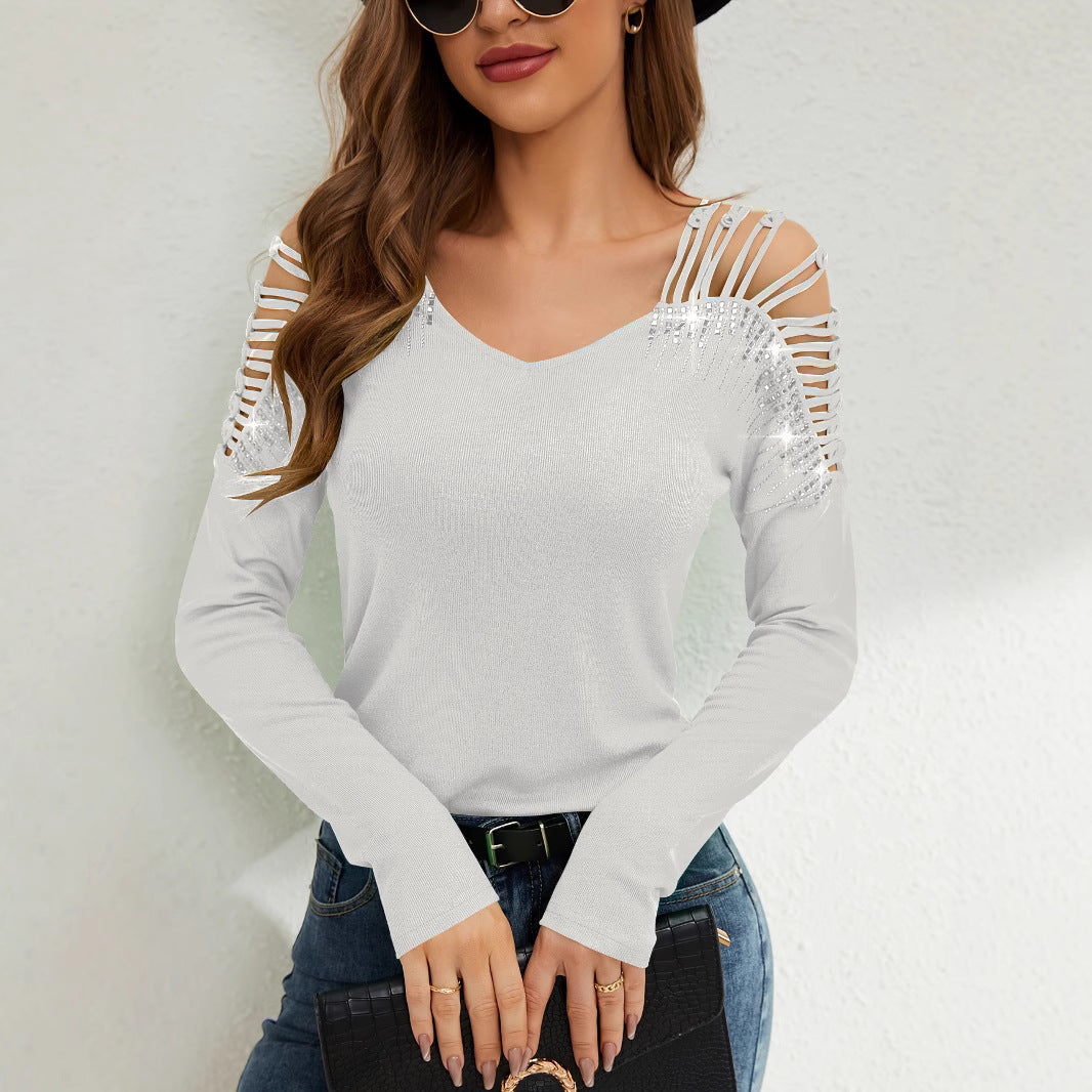Damen Elegante Shirt mit kühlem Cut-Out und funkelnden Applikationen Sovae