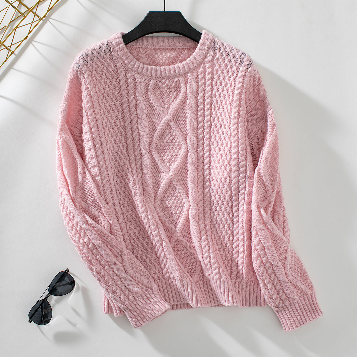 Damen Strickpullover mit strukturiertem Zopfdesign und Rundhalsausschnitt Sovae