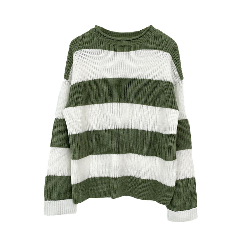 Damen gestreifter Strickpullover mit weitem Schnitt Sovae