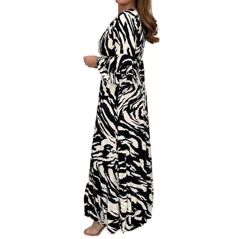 Damen Maxikleid mit V-Ausschnitt und weitem Rock Sovae