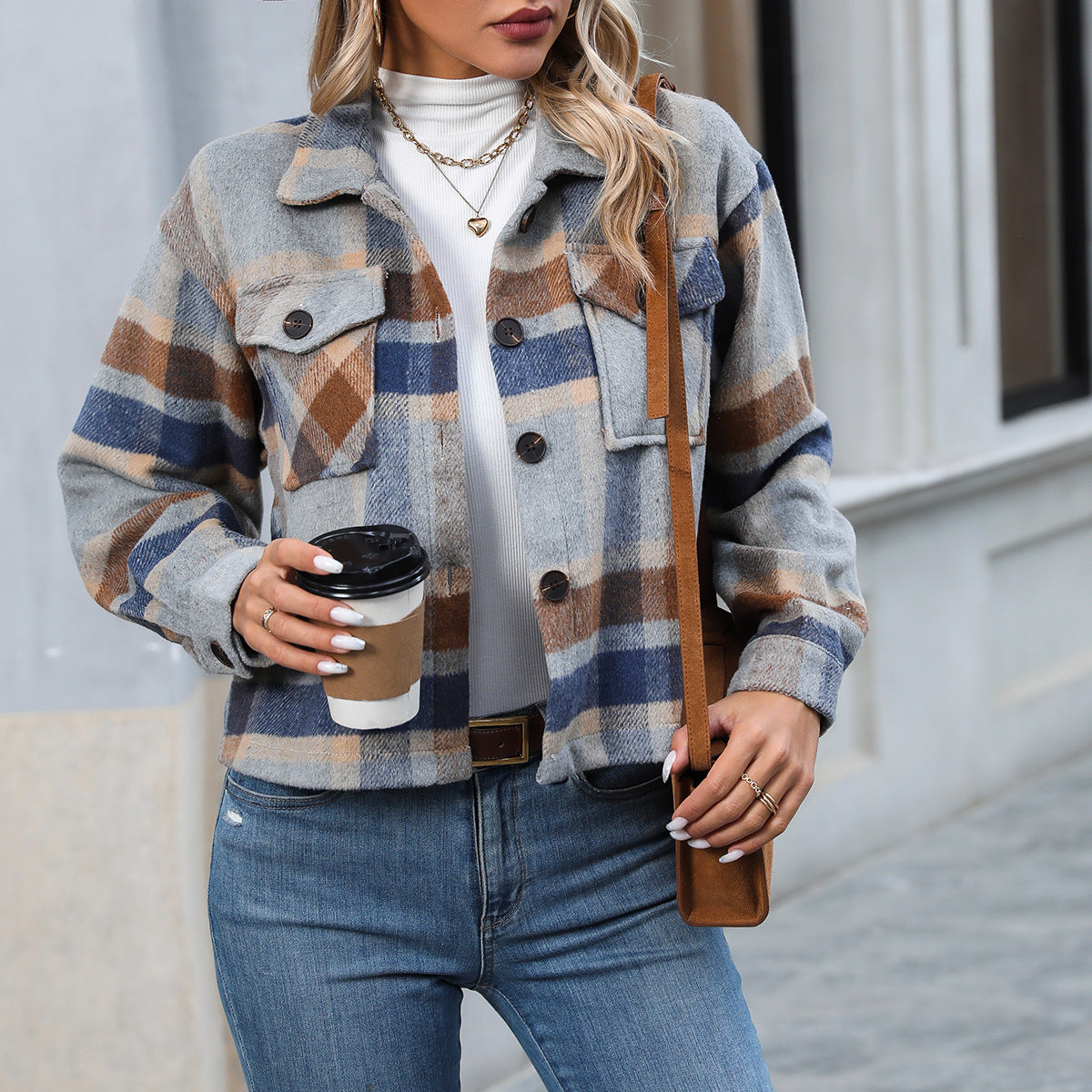 Damen Kariertes Flanellovershirt Sovae