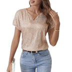 Damen Glitzerndes V-Ausschnitt Oberteil Sovae