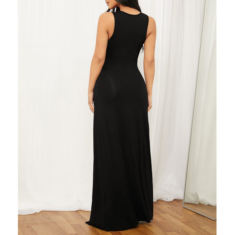 Damen Maxikleid mit tiefem V-Ausschnitt und hohen Schlitzen Sovae