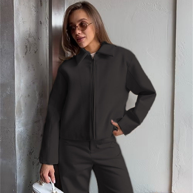 Damen elegante und lässige Jacke mit durchgehendem Reißverschluss Sovae